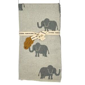 MADE IN INDIA Cotton Knit Baby Blanket | Tan‎ w/Elephants | 32”x40” | Baby Gift